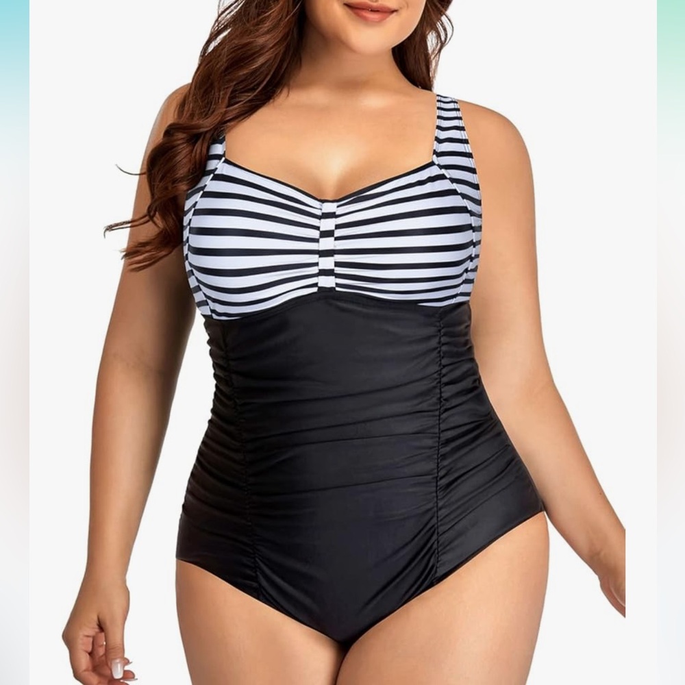 Elegant Black and White Striped Women's One-Piece Swimsuit